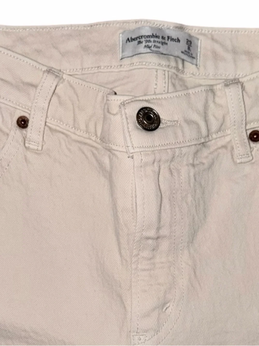 Abercrombie & Fitch Cream Straight-Leg Jeans Size 8L